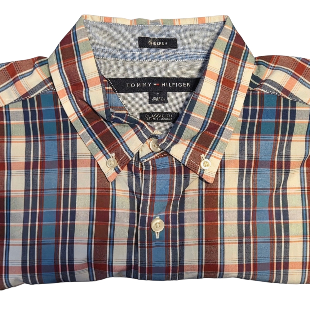 Tommy Hilfiger Blue, Brown & Cream Plaid Button-Down Shirt